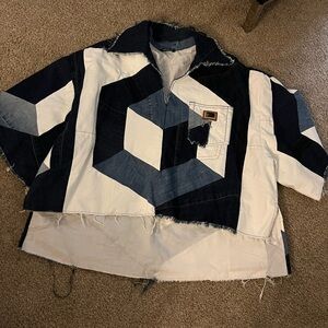 Dolce & Gabbana Frayed Denim Jacket in Blue and White